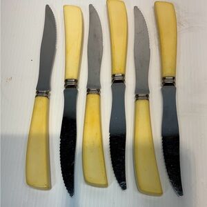 Vintage Yellow Handle Dinner Knife Set - 6 Piece